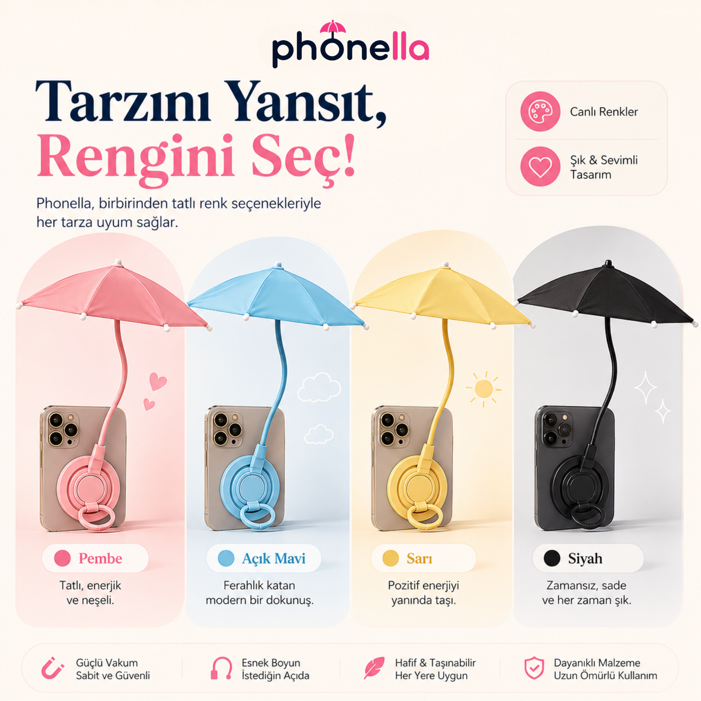 Phonella Mini Telefon Şemsiyesi | Manyetik Güneşlik Aparatı