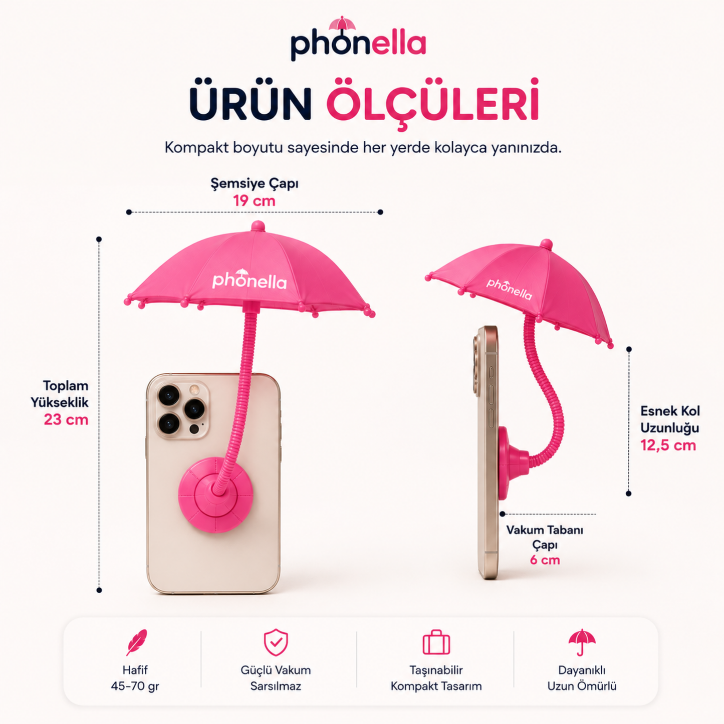 Phonella Mini Telefon Şemsiyesi | Manyetik Güneşlik Aparatı