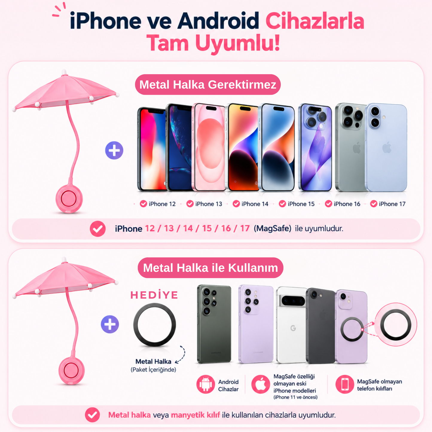 Phonella Mini Telefon Şemsiyesi | Manyetik Güneşlik Aparatı